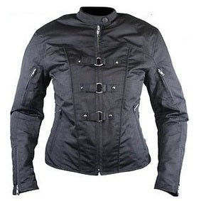 Ladies Black Textile Armored Cordura Motorcycle Jacket front view
