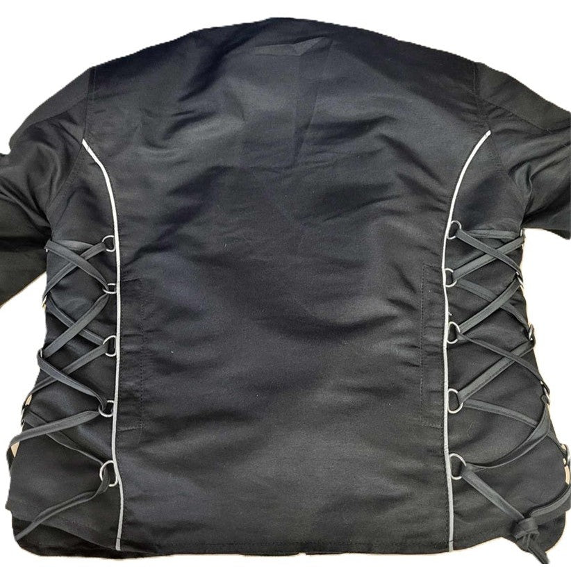 Ladies Black Textile Armored Cordura Motorcycle Jacket view of corset sides