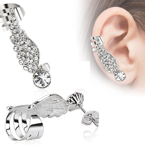 Spike Jewelry Angel Wing Right Ear Cuff w/Pave Gems 316L Surgical Steel