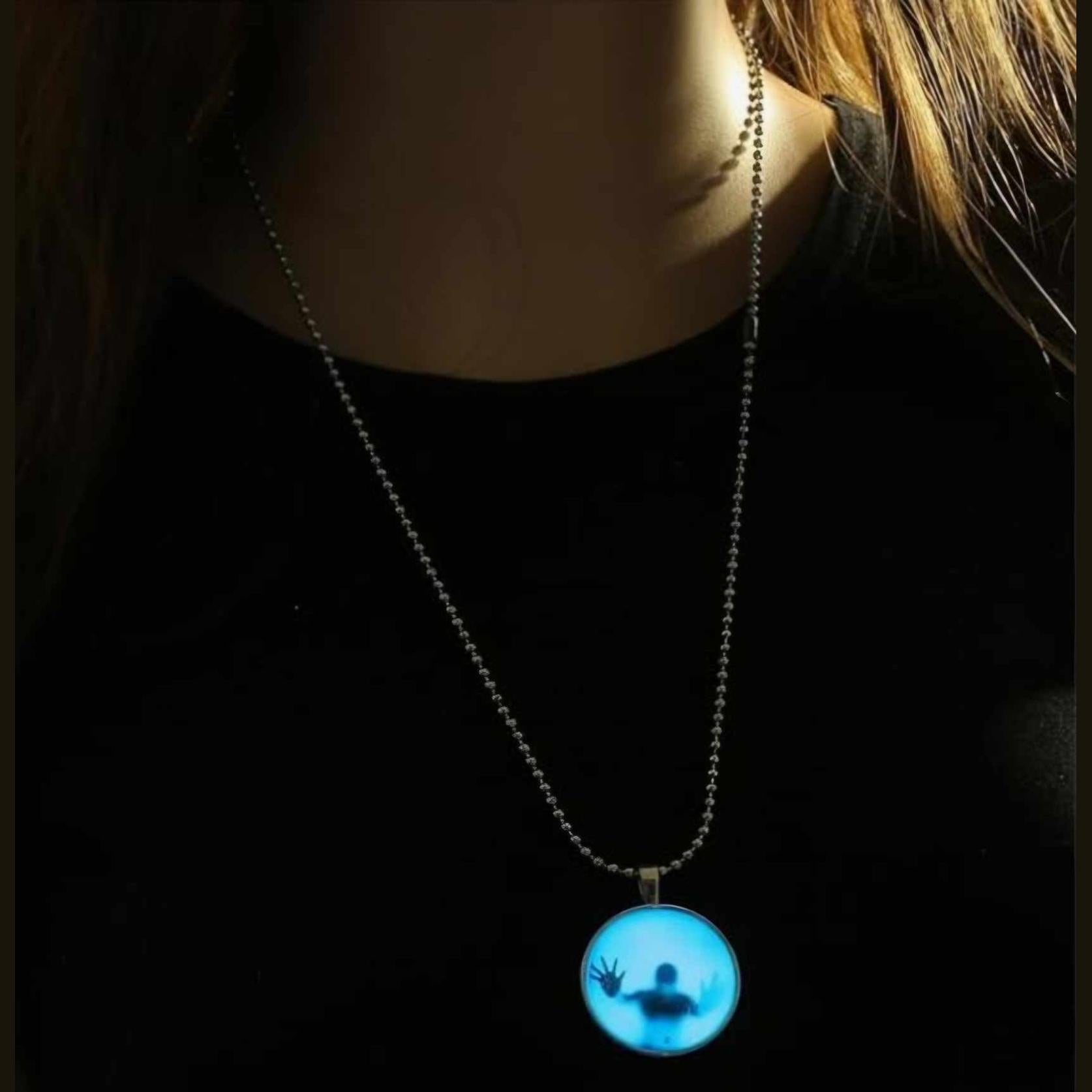 Hyde Creek Finery Glow-in-the-dark Floating Phantom Glass Cabochon Necklace-glowing