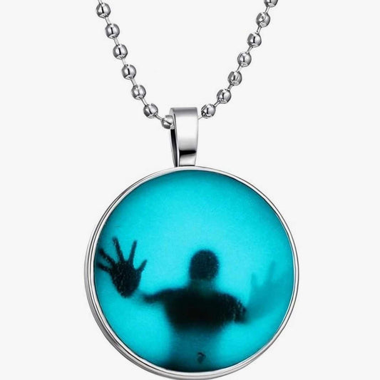 Hyde Creek Finery Glow-in-the-dark Floating Phantom Glass Cabochon Necklace-night view