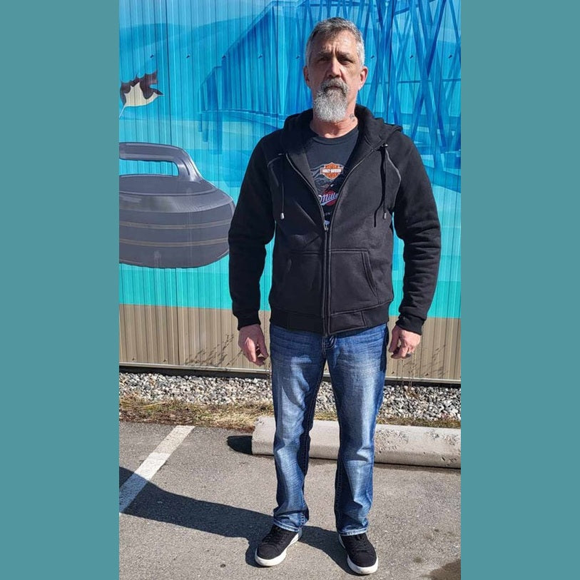 man wearing kevlar hoodie