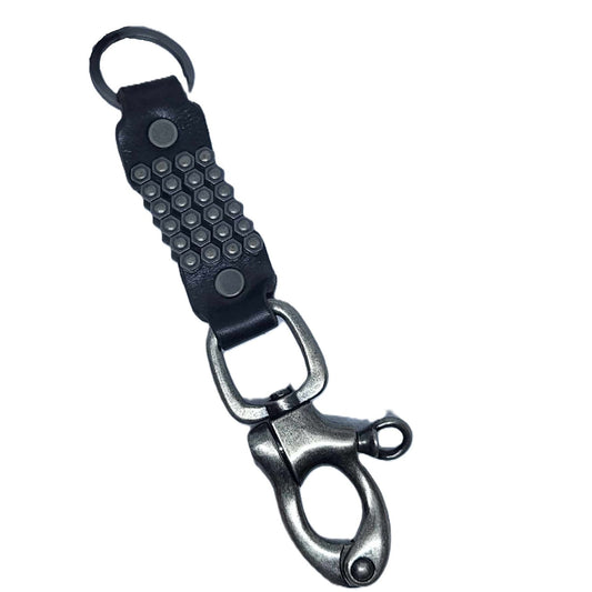 Hair Glove Biker Essentials Key Chain -Black Leather w/Chain Links 7.5"