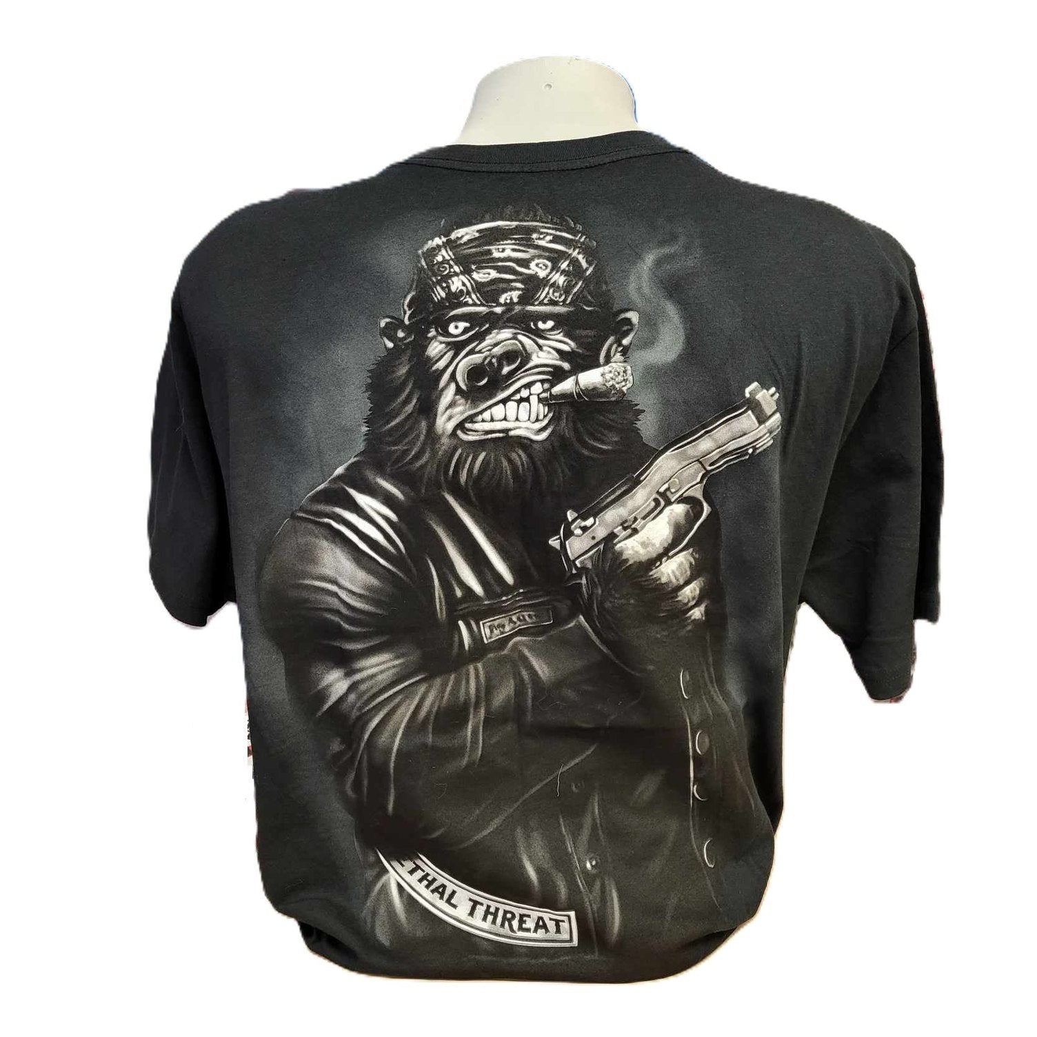 Lethal Threat Men's T-Shirt 2XL -Gorilla with Gun-back