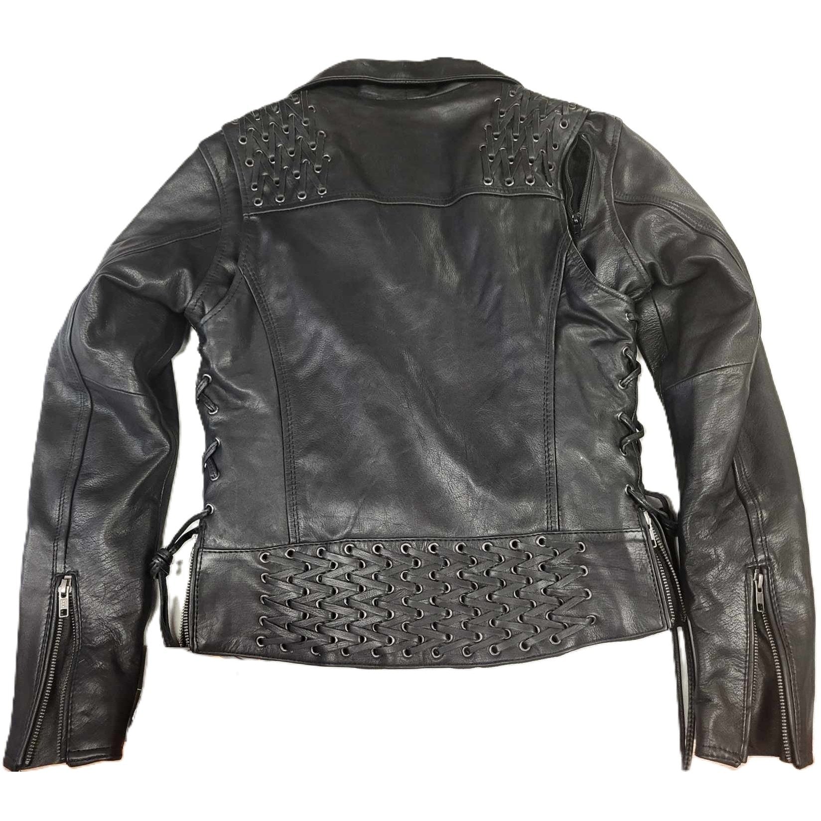 Milwaukee Motorcycle Clothing Co Ladies Leather Biker Jacket XS back view