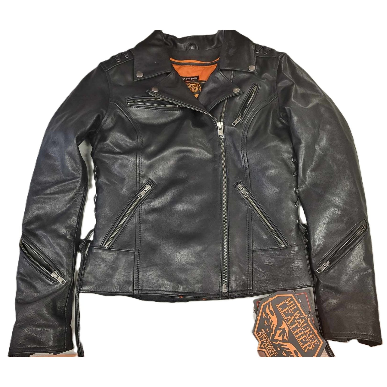 Milwaukee Motorcycle Clothing Co Ladies Leather Biker Jacket XS front view