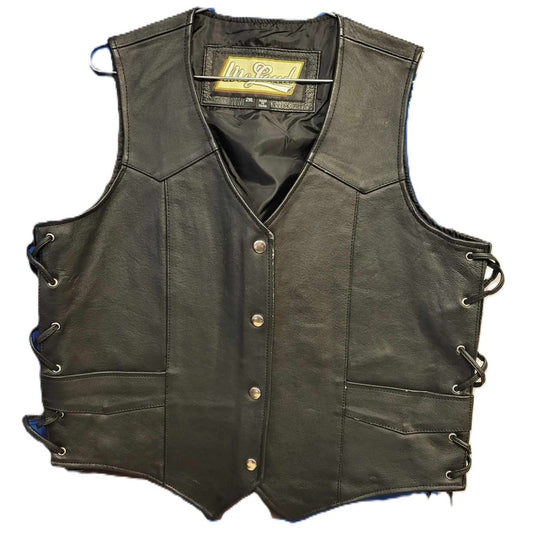 McLoud Ladies V-neck Laceup Leather Motorcycle Biker Vest front view
