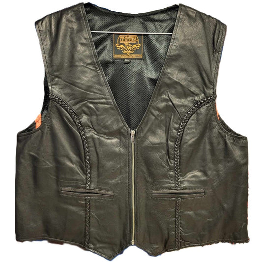 Milwaukee Ladies Leather Braided & Zipper V-neck Motorcycle Biker Vest
