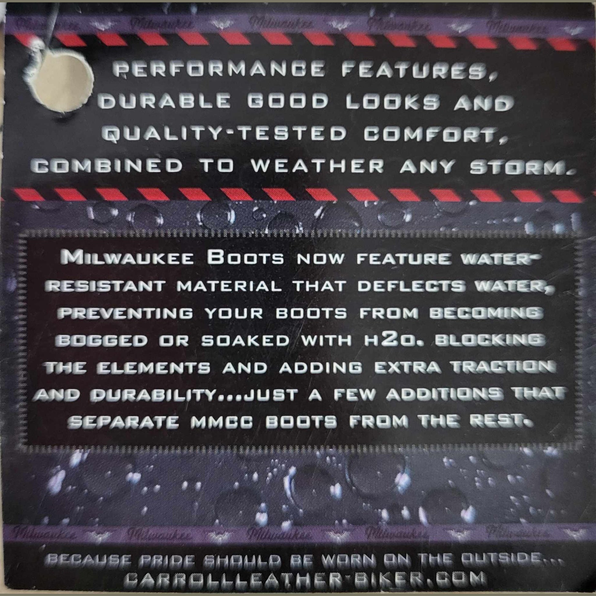 Milwaukee performance footwear info tag