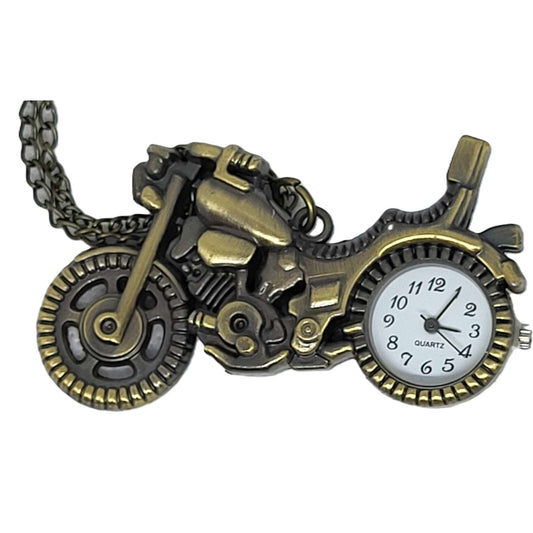 Antiqued Bronze Motorcycle Necklace Watch
