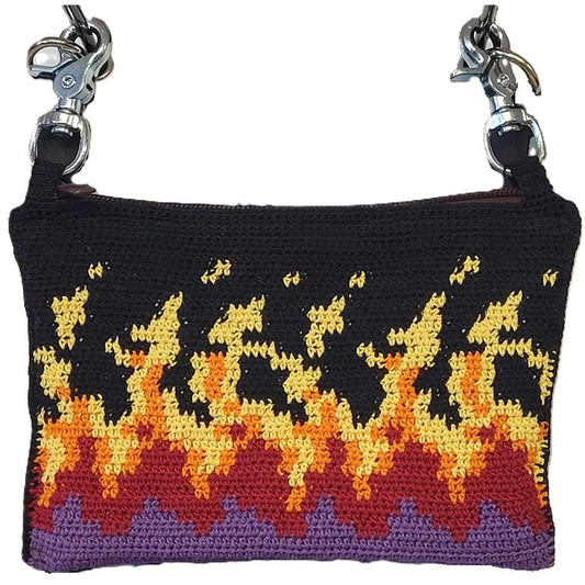 Nemesis Creations Hand Crocheted Biker Hip Purse w/Shoulder Strap-Black w/Flames