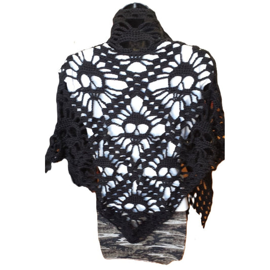 Nemesis Creations Hand Crocheted Skull Shawl-Black