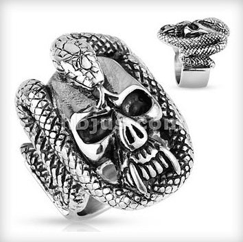 Skull with snake coil ring