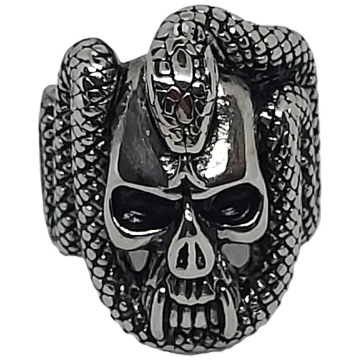 Skull with snake coil ring