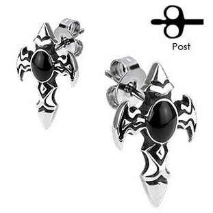 Winged cross stud earrings