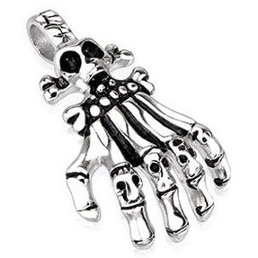 Skeleton hand with skull knuckles pendant