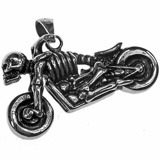 Hyde Creek Finery-Skeleton Riding Motorcycle-Pendant/Zipper Pull Blackened Stainless Steel