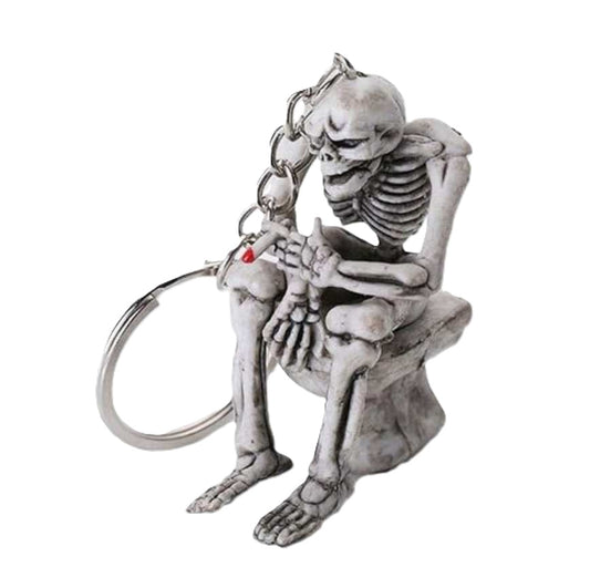 Hyde Creek Finery Skeleton on Toilet-Key Chain-Rubber