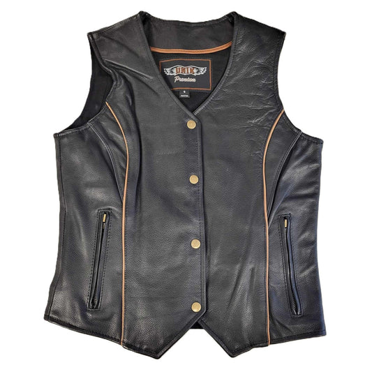 Unik Ladies Brown Wing Leather Motorcycle Biker Vest Small