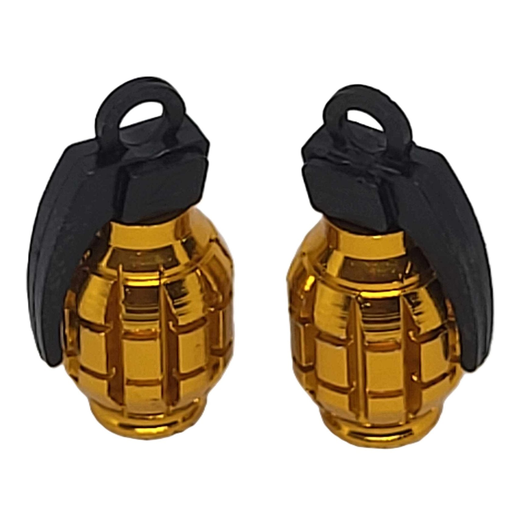 Aluminum Motorcycle Tire Valve Caps x 2-Grenade Gold