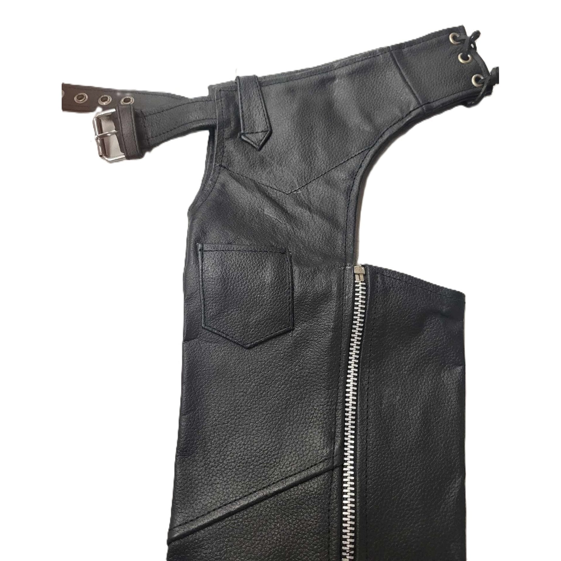 Youth Econo Black Leather Motorcycle Biker Chaps Small